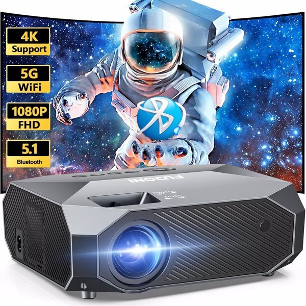 Projector With 5G WiFi , Bluetooth, Native 1080P and Supports 4K.