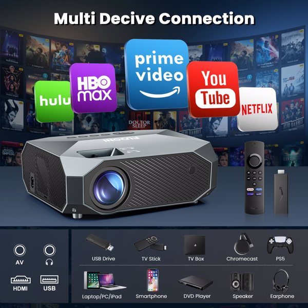 Projector With 5G WiFi , Bluetooth, Native 1080P and Supports 4K.