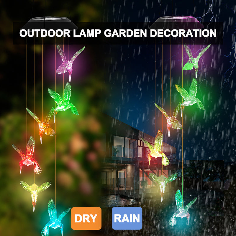 Outdoor Solar Wind Chime Lamp – Hummingbird & Butterfly Garden Decoration