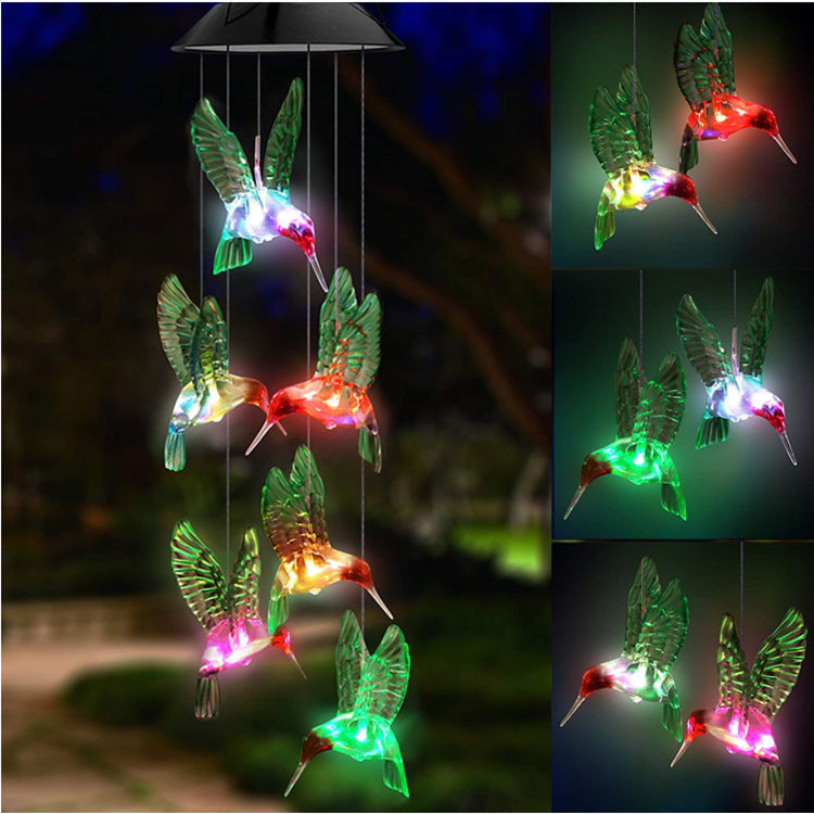 Outdoor Solar Wind Chime Lamp – Hummingbird & Butterfly Garden Decoration